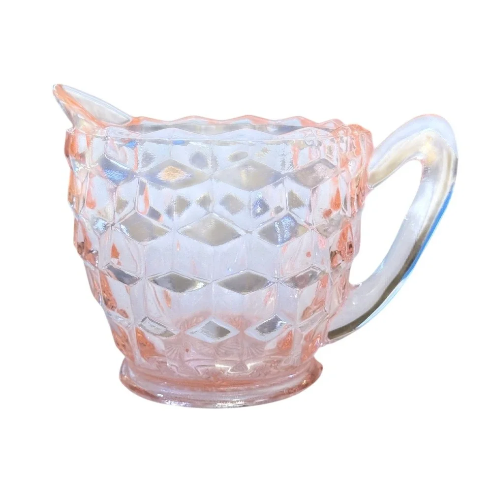 Pink Depression Glass Creamer 2.5in Pink Cube Pattern‎ Art Deco Style